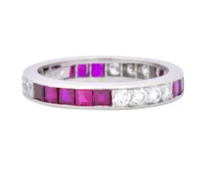 Tiffany & Co. 1.26 CTW Diamond Ruby Platinum Eternity Band Circa 1950's