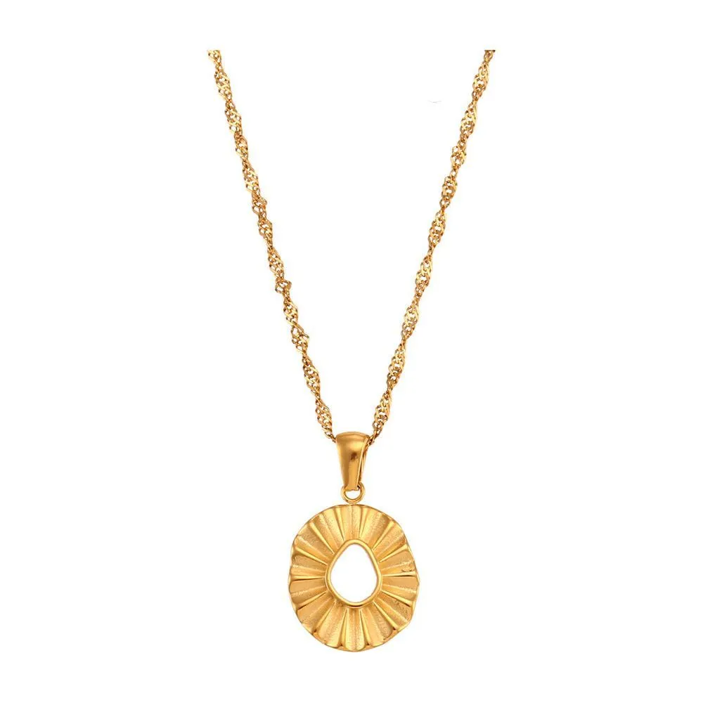Titanium Steel Water Wave Chain Sunflower Dropping Oil Pendant Necklace