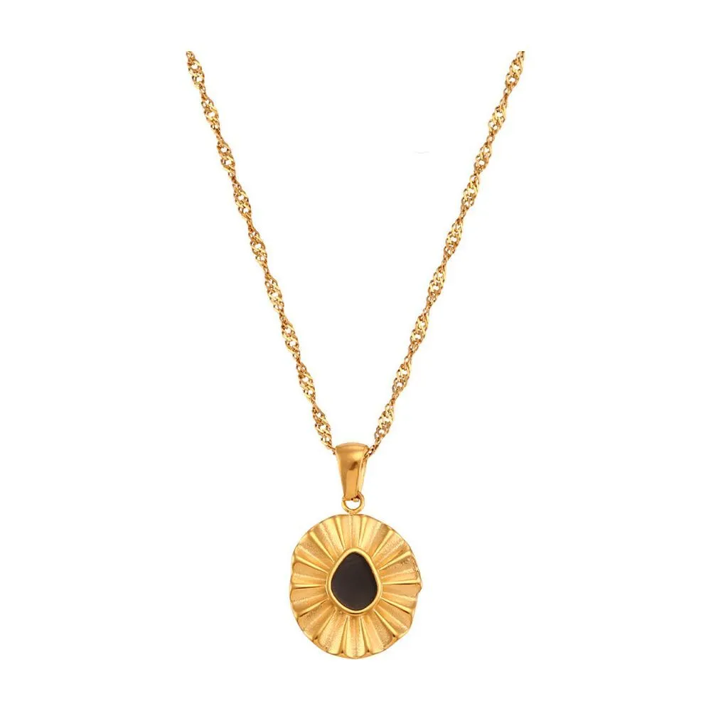 Titanium Steel Water Wave Chain Sunflower Dropping Oil Pendant Necklace