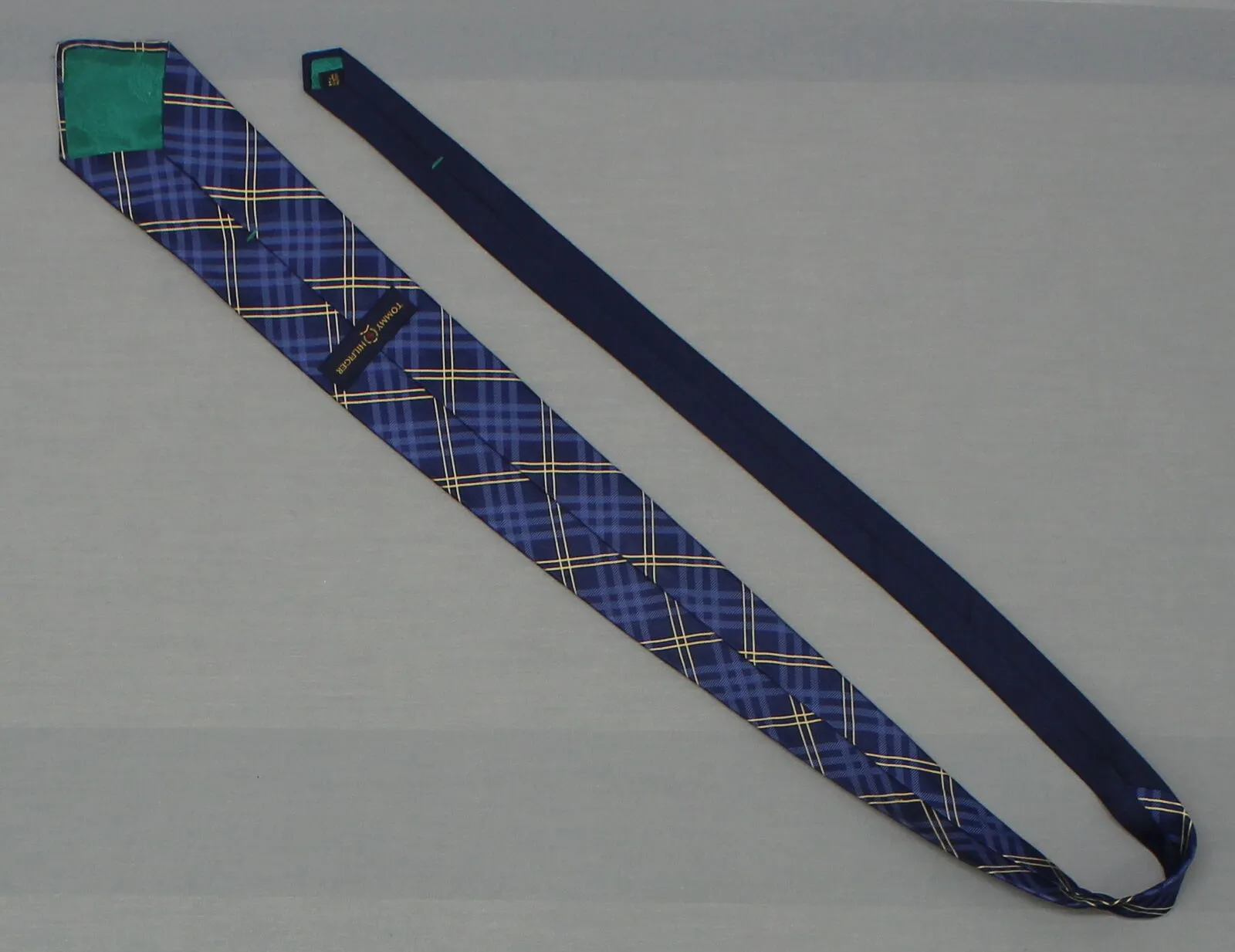 Tommy Hilfiger Plaid Silk Necktie Vintage Tie Blue Gold
