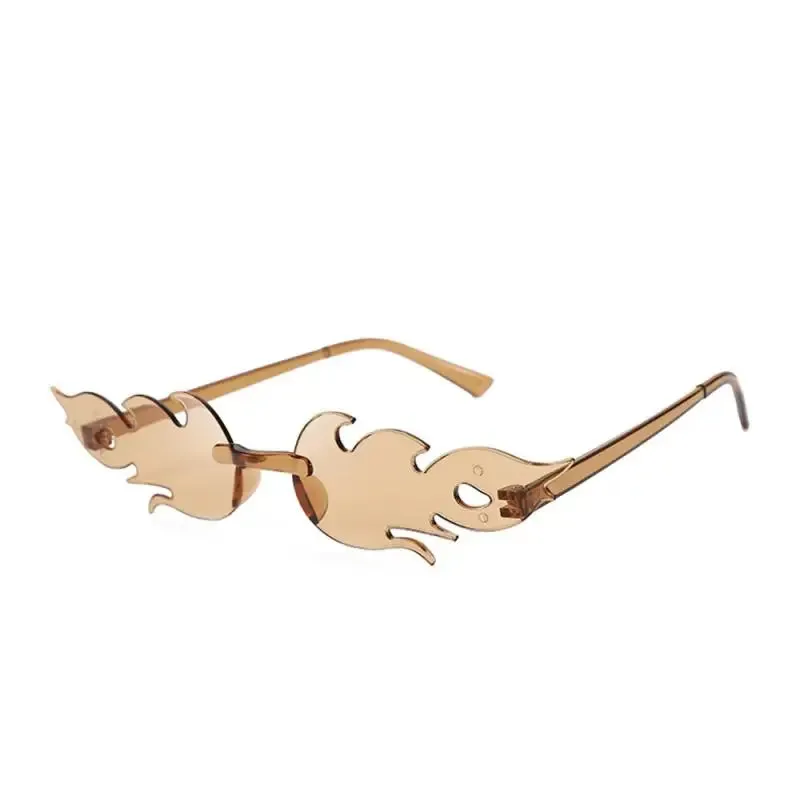 Trendy Fire Flame Sunglasses Wave Rimless Narrow Retro UV400 Streetwear Vintage Outdoor Cycling Eye glasses Party Accessories