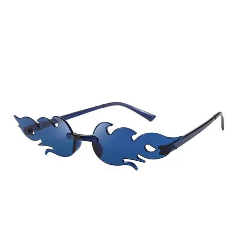 Trendy Fire Flame Sunglasses Wave Rimless Narrow Retro UV400 Streetwear Vintage Outdoor Cycling Eye glasses Party Accessories