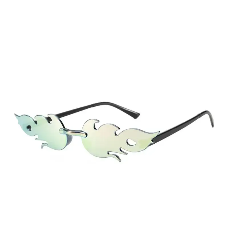 Trendy Fire Flame Sunglasses Wave Rimless Narrow Retro UV400 Streetwear Vintage Outdoor Cycling Eye glasses Party Accessories