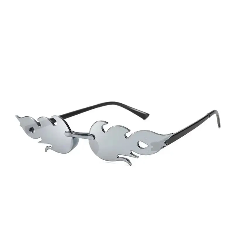 Trendy Fire Flame Sunglasses Wave Rimless Narrow Retro UV400 Streetwear Vintage Outdoor Cycling Eye glasses Party Accessories