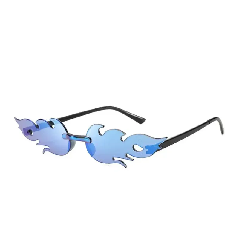 Trendy Fire Flame Sunglasses Wave Rimless Narrow Retro UV400 Streetwear Vintage Outdoor Cycling Eye glasses Party Accessories