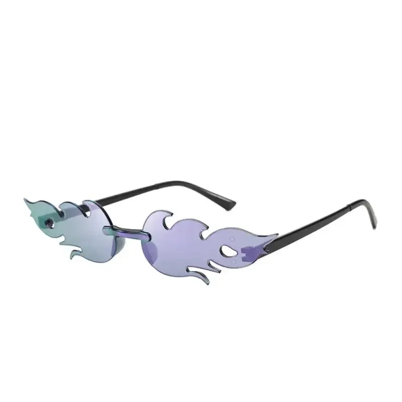 Trendy Fire Flame Sunglasses Wave Rimless Narrow Retro UV400 Streetwear Vintage Outdoor Cycling Eye glasses Party Accessories