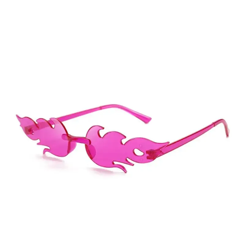 Trendy Fire Flame Sunglasses Wave Rimless Narrow Retro UV400 Streetwear Vintage Outdoor Cycling Eye glasses Party Accessories