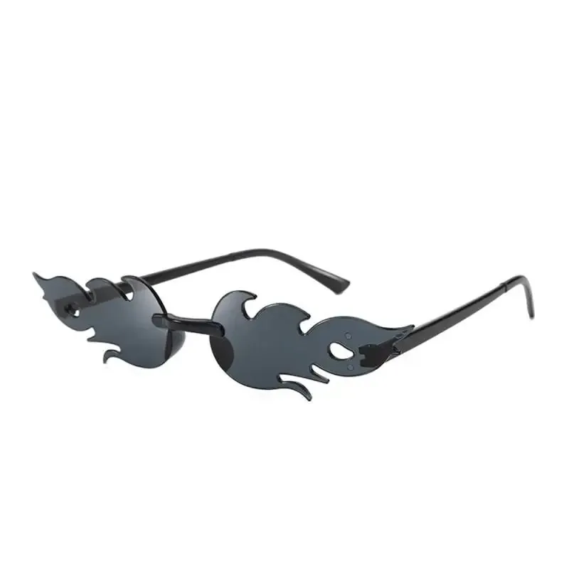 Trendy Fire Flame Sunglasses Wave Rimless Narrow Retro UV400 Streetwear Vintage Outdoor Cycling Eye glasses Party Accessories