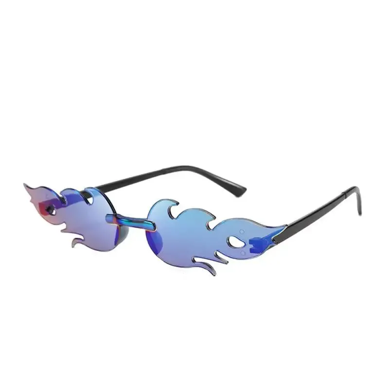 Trendy Fire Flame Sunglasses Wave Rimless Narrow Retro UV400 Streetwear Vintage Outdoor Cycling Eye glasses Party Accessories