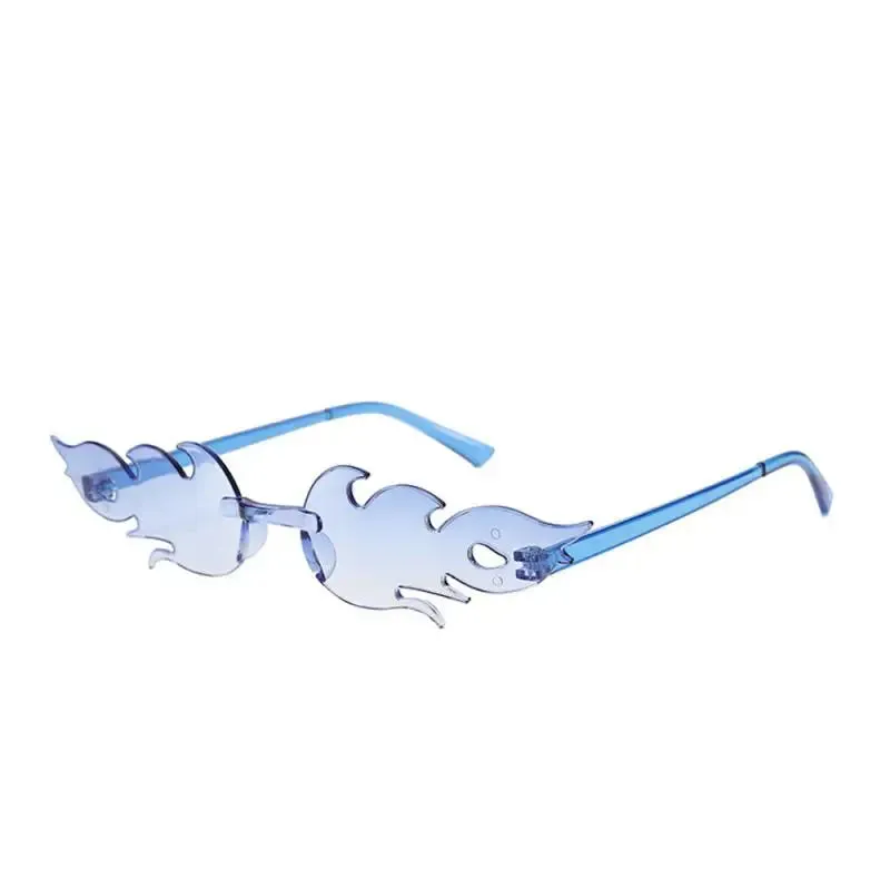 Trendy Fire Flame Sunglasses Wave Rimless Narrow Retro UV400 Streetwear Vintage Outdoor Cycling Eye glasses Party Accessories