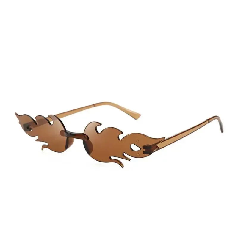 Trendy Fire Flame Sunglasses Wave Rimless Narrow Retro UV400 Streetwear Vintage Outdoor Cycling Eye glasses Party Accessories