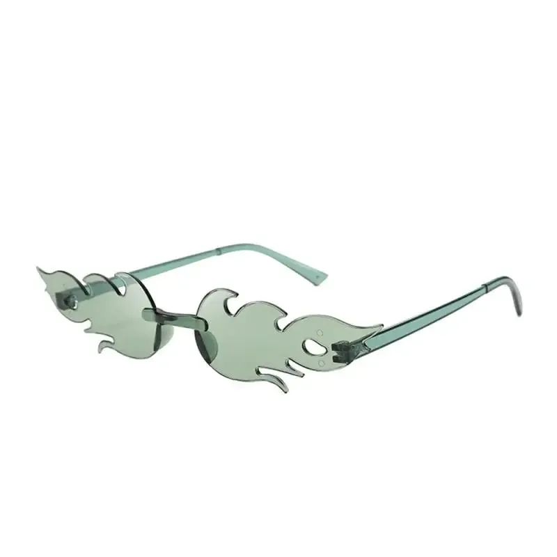 Trendy Fire Flame Sunglasses Wave Rimless Narrow Retro UV400 Streetwear Vintage Outdoor Cycling Eye glasses Party Accessories