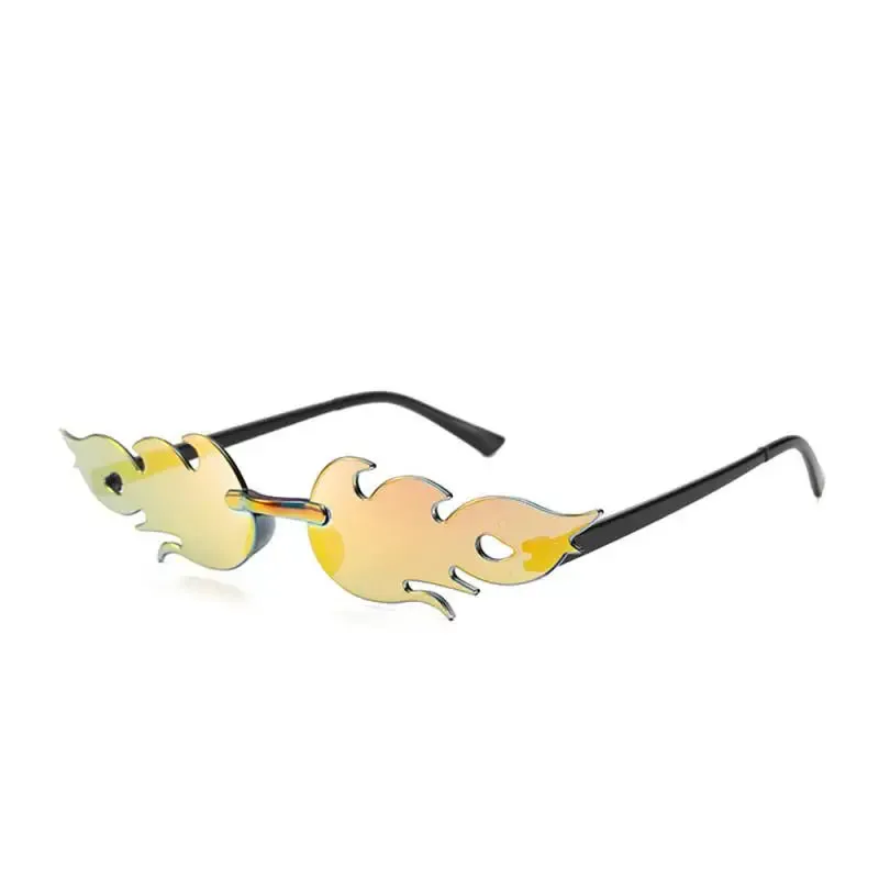 Trendy Fire Flame Sunglasses Wave Rimless Narrow Retro UV400 Streetwear Vintage Outdoor Cycling Eye glasses Party Accessories