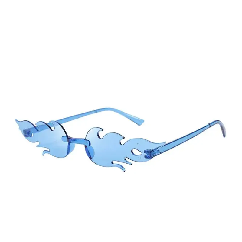 Trendy Fire Flame Sunglasses Wave Rimless Narrow Retro UV400 Streetwear Vintage Outdoor Cycling Eye glasses Party Accessories