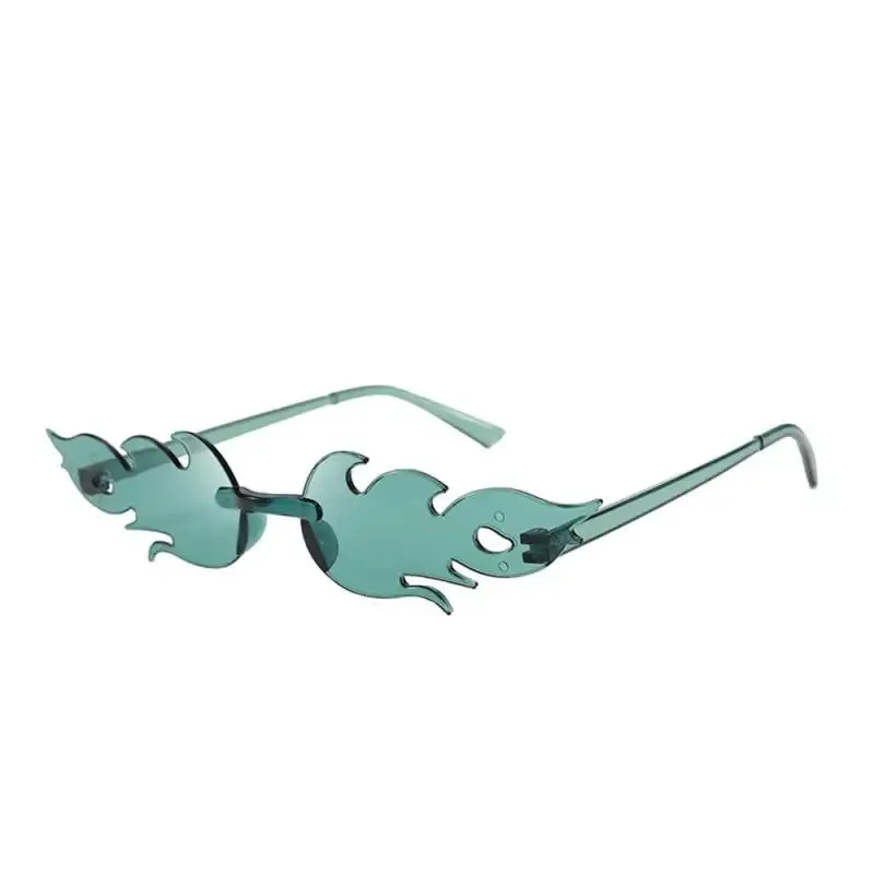 Trendy Fire Flame Sunglasses Wave Rimless Narrow Retro UV400 Streetwear Vintage Outdoor Cycling Eye glasses Party Accessories