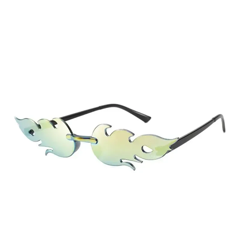 Trendy Fire Flame Sunglasses Wave Rimless Narrow Retro UV400 Streetwear Vintage Outdoor Cycling Eye glasses Party Accessories
