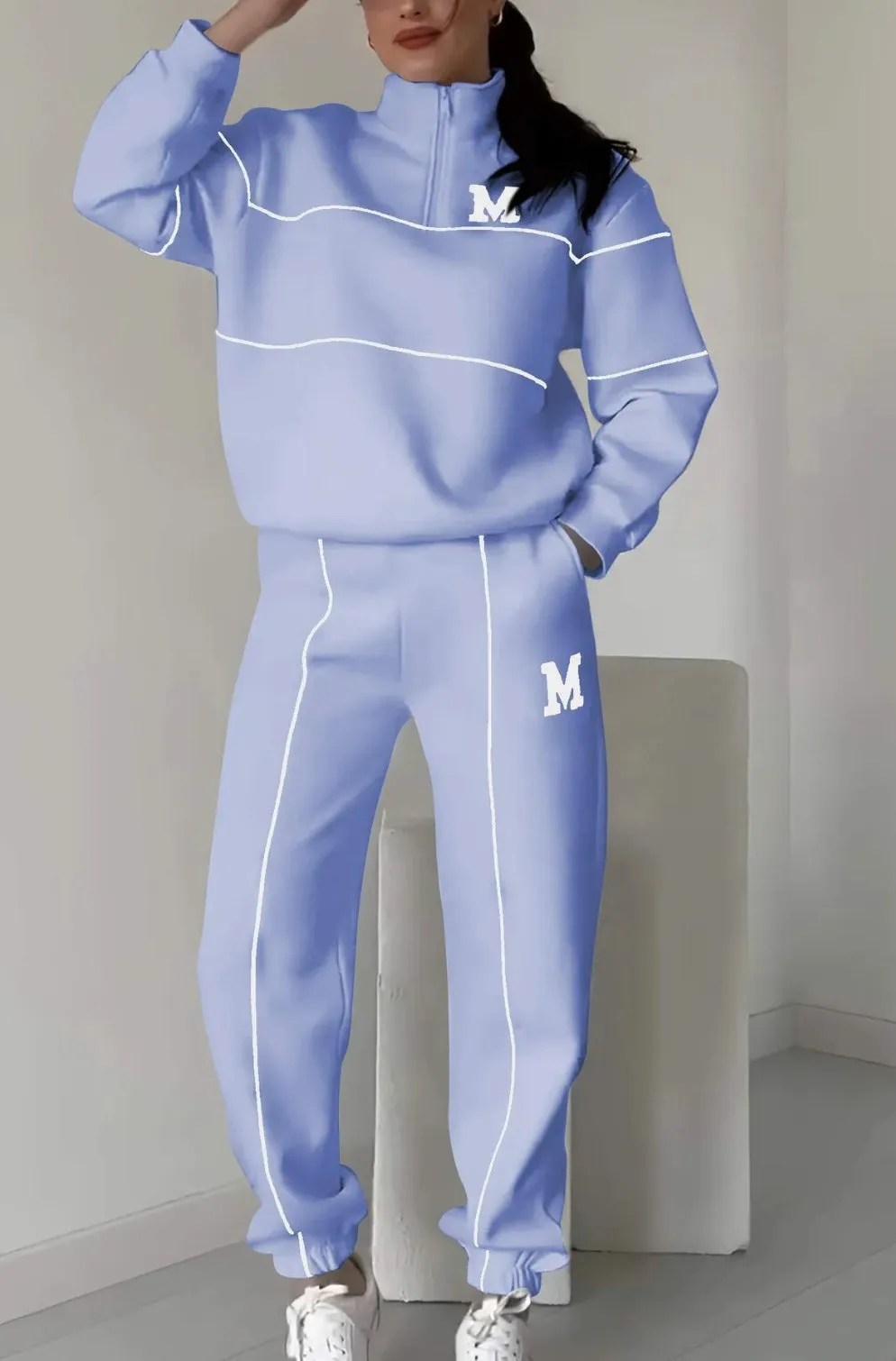 Trendy Letter Print Long-Sleeved Top and Trousers Sports Suit for Casual Comfort