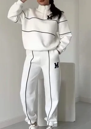 Trendy Letter Print Long-Sleeved Top and Trousers Sports Suit for Casual Comfort