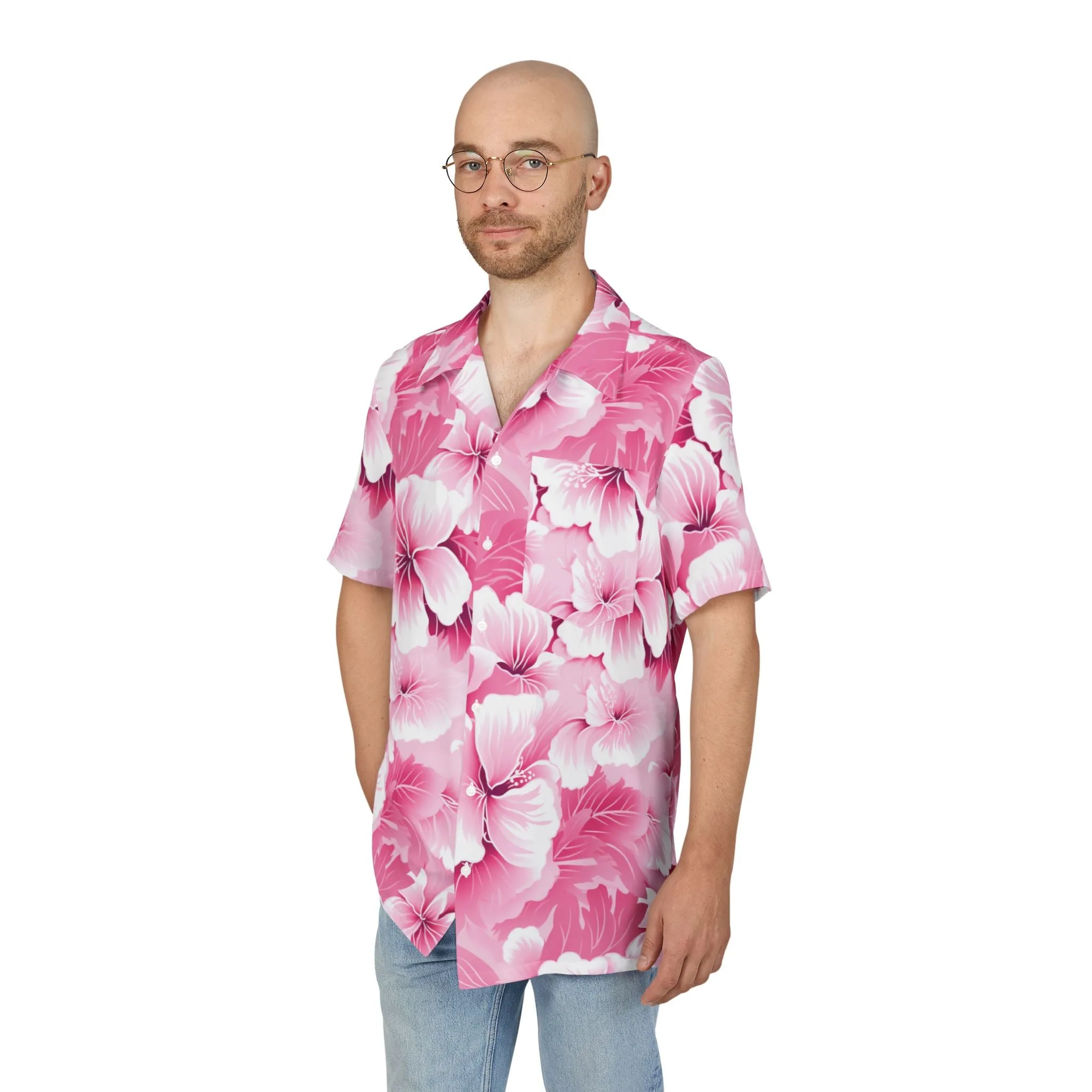 Tropical Pink Floral Unisex Hawaiian Button-Down Shirt - Perfect for Summer Getaways, Beach Parties, and Luau Celebrations