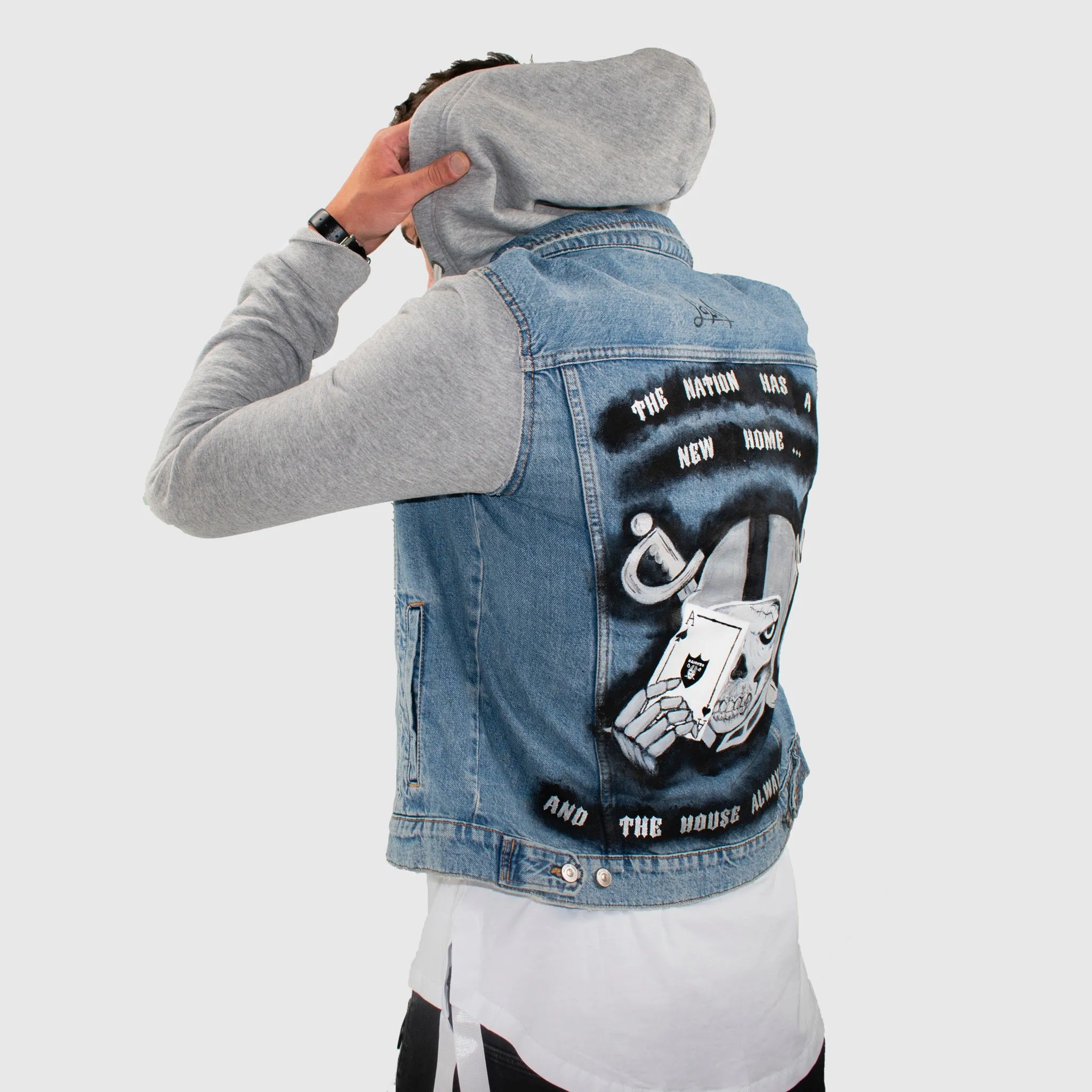 True Nation - Hand-Painted Denim Jacket Hoodie
