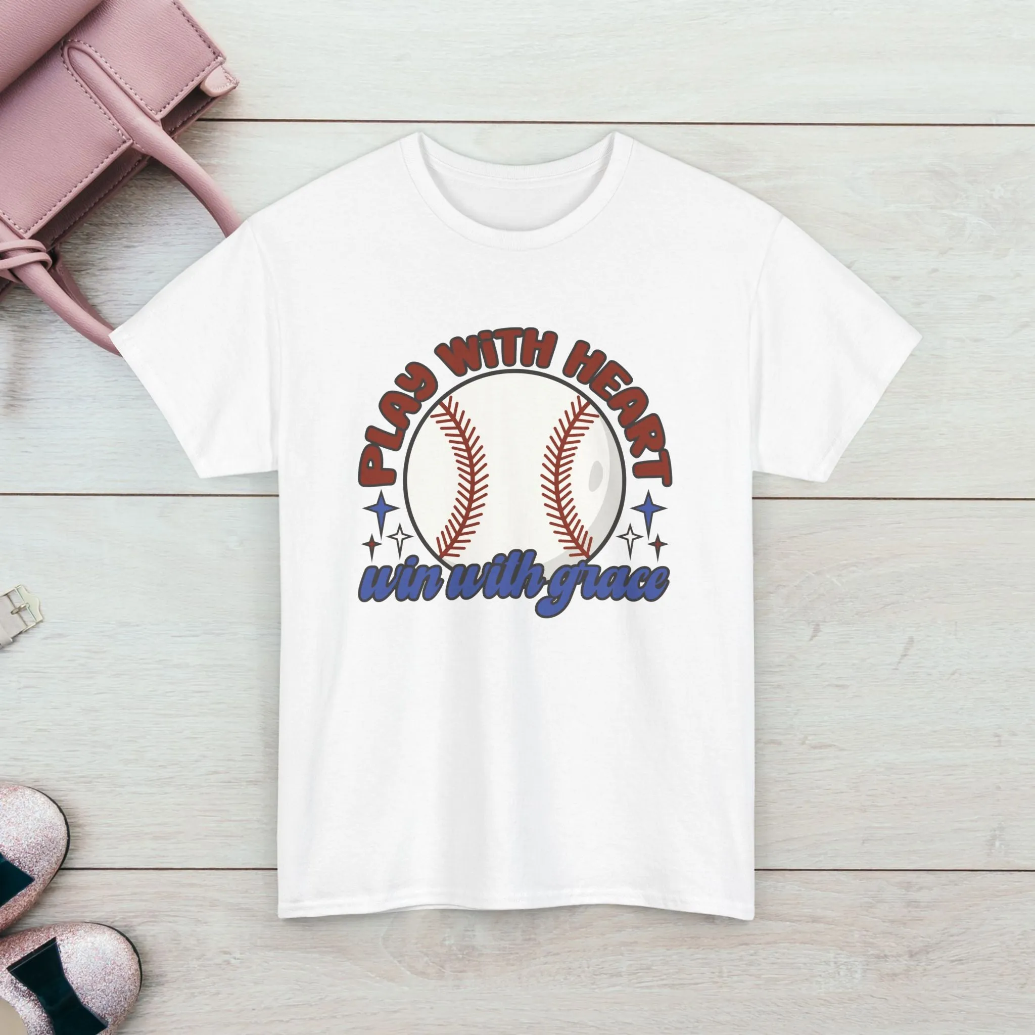 Unisex Heavy Cotton Tee - 'Play With Heart' Baseball Graphic Tee