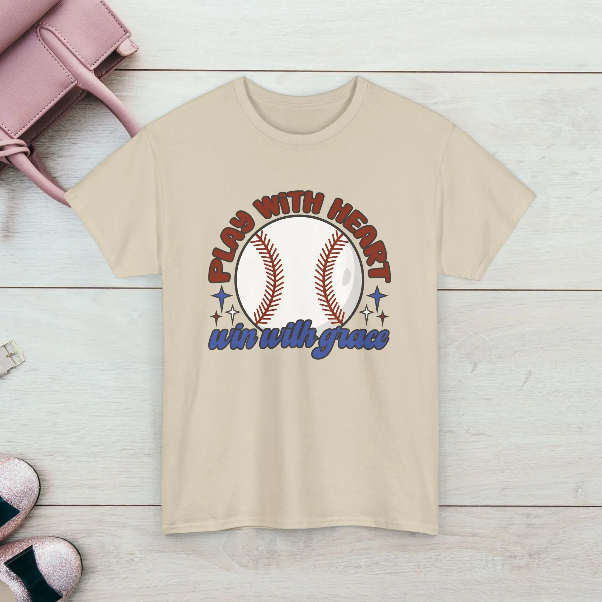 Unisex Heavy Cotton Tee - 'Play With Heart' Baseball Graphic Tee