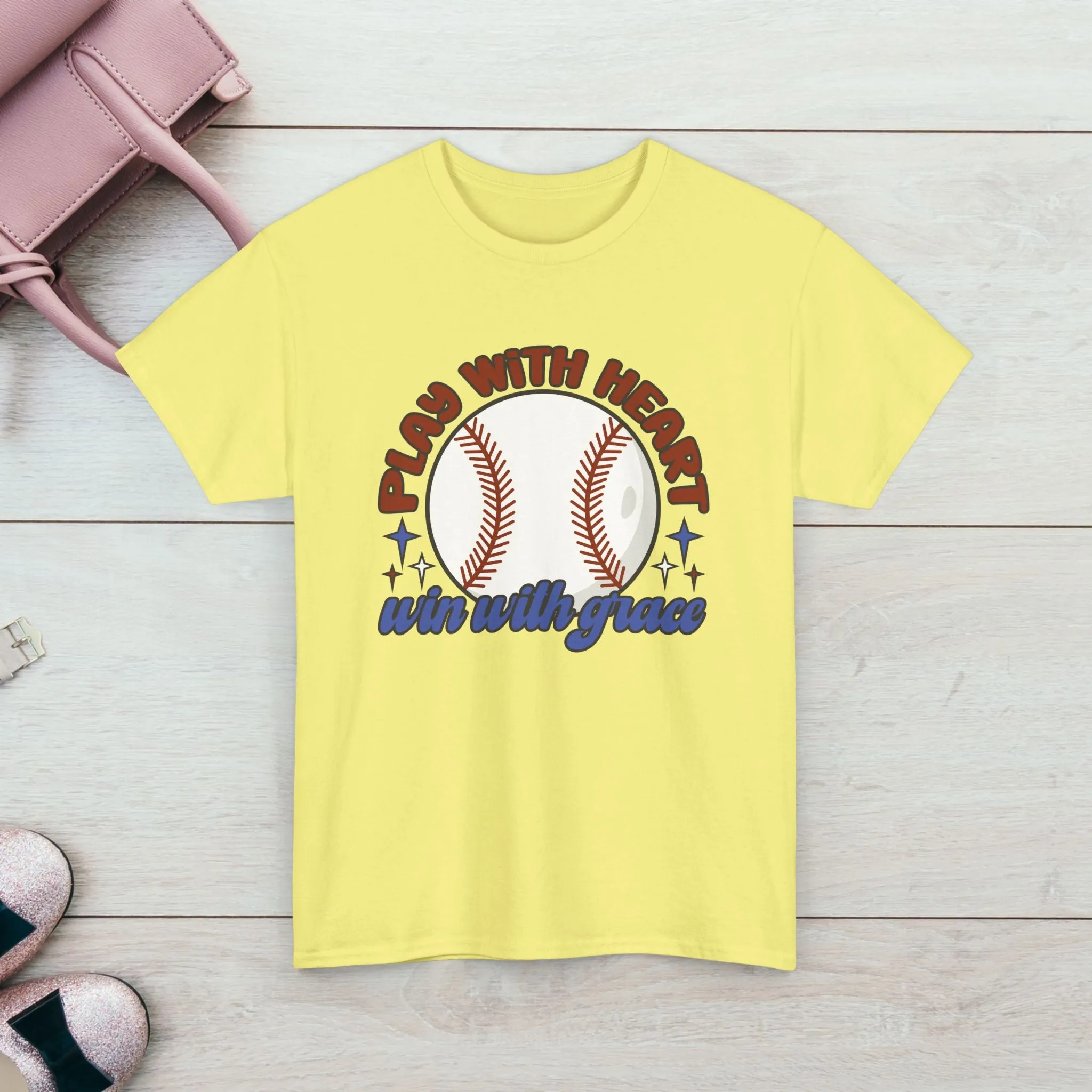Unisex Heavy Cotton Tee - 'Play With Heart' Baseball Graphic Tee