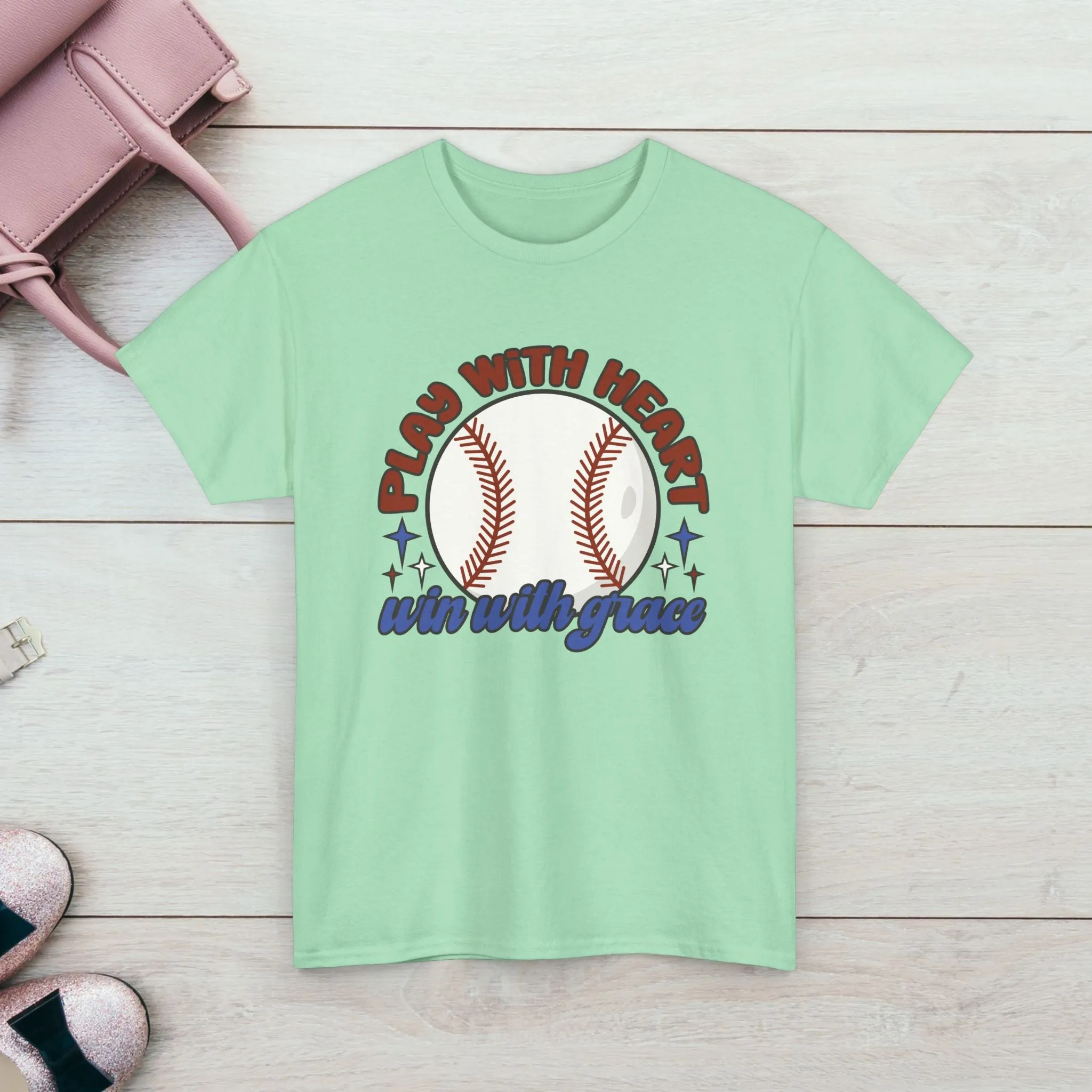 Unisex Heavy Cotton Tee - 'Play With Heart' Baseball Graphic Tee