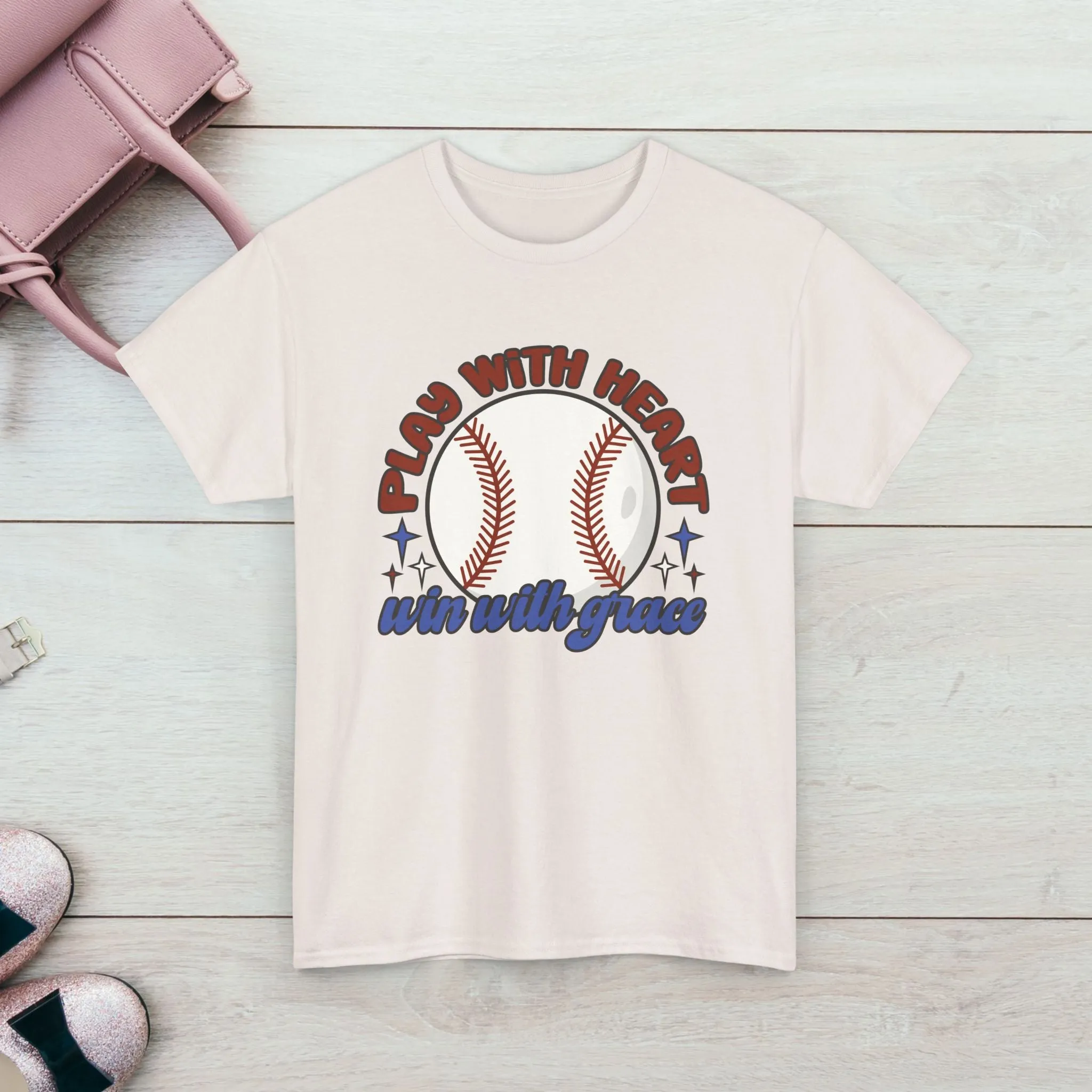 Unisex Heavy Cotton Tee - 'Play With Heart' Baseball Graphic Tee