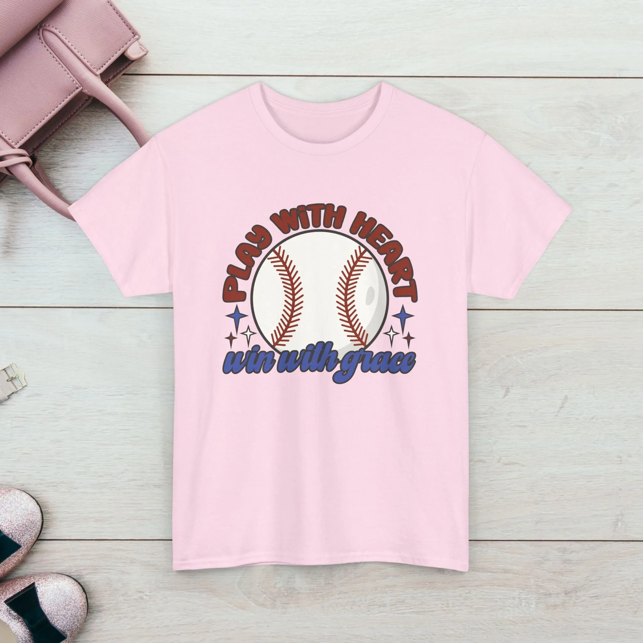 Unisex Heavy Cotton Tee - 'Play With Heart' Baseball Graphic Tee
