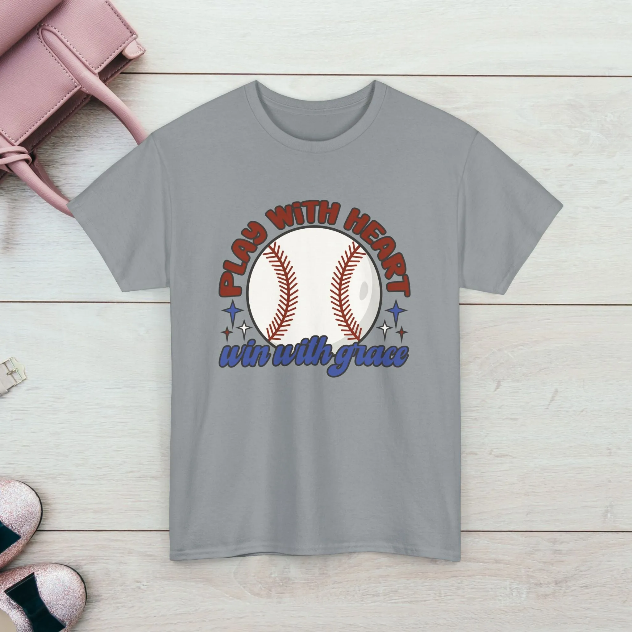 Unisex Heavy Cotton Tee - 'Play With Heart' Baseball Graphic Tee