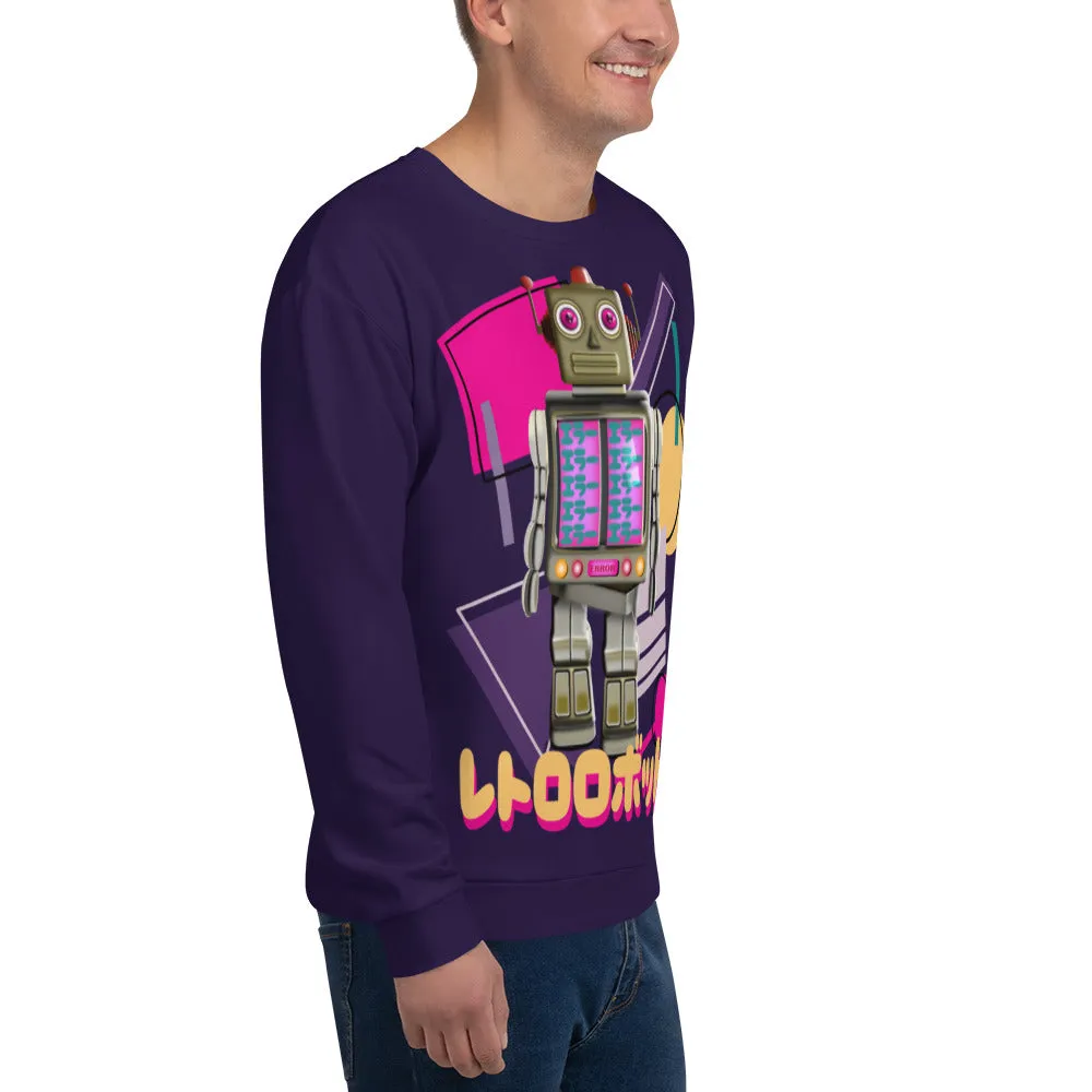 Unisex Sweatshirt, Memphis Robot Maroon