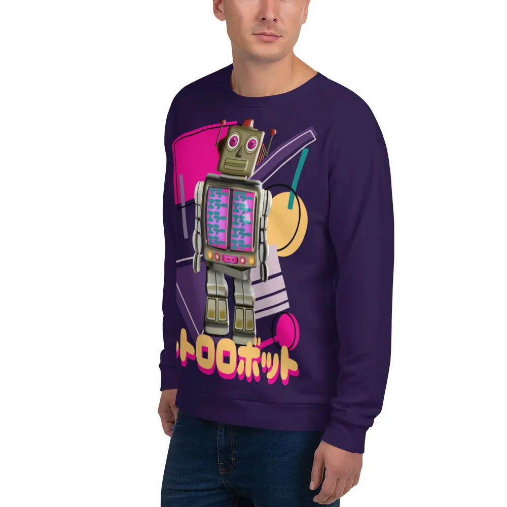 Unisex Sweatshirt, Memphis Robot Maroon