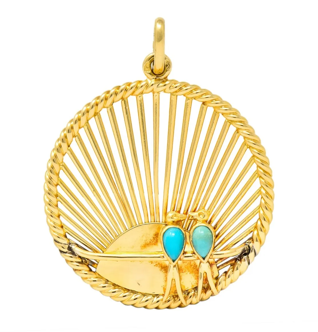 Van Cleef & Arpels Turquoise 18 Karat Gold Love Bird French Charm Circa 1950