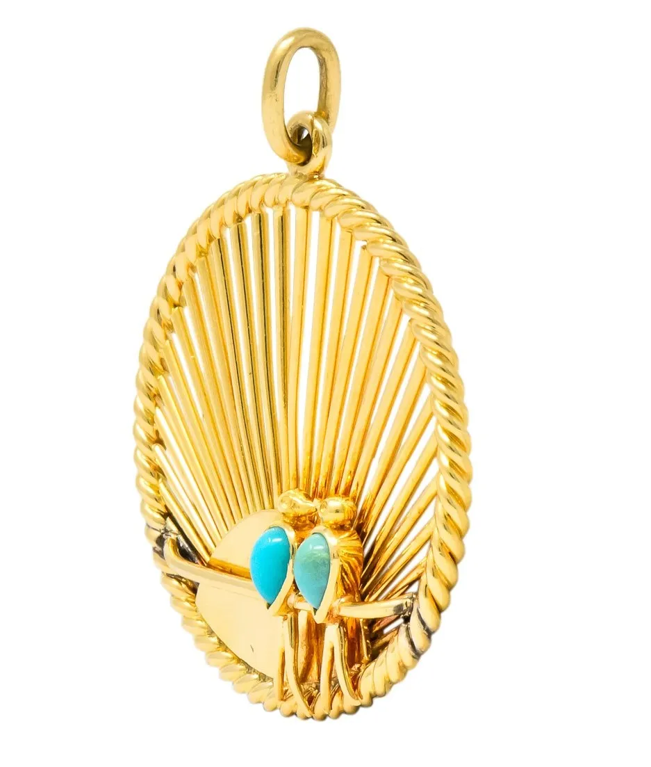 Van Cleef & Arpels Turquoise 18 Karat Gold Love Bird French Charm Circa 1950