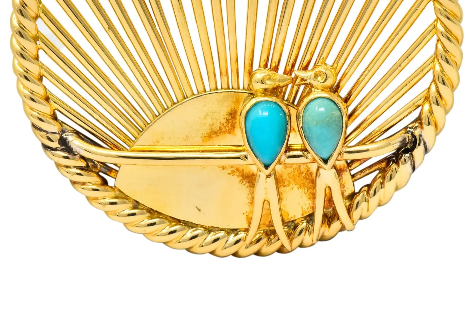 Van Cleef & Arpels Turquoise 18 Karat Gold Love Bird French Charm Circa 1950
