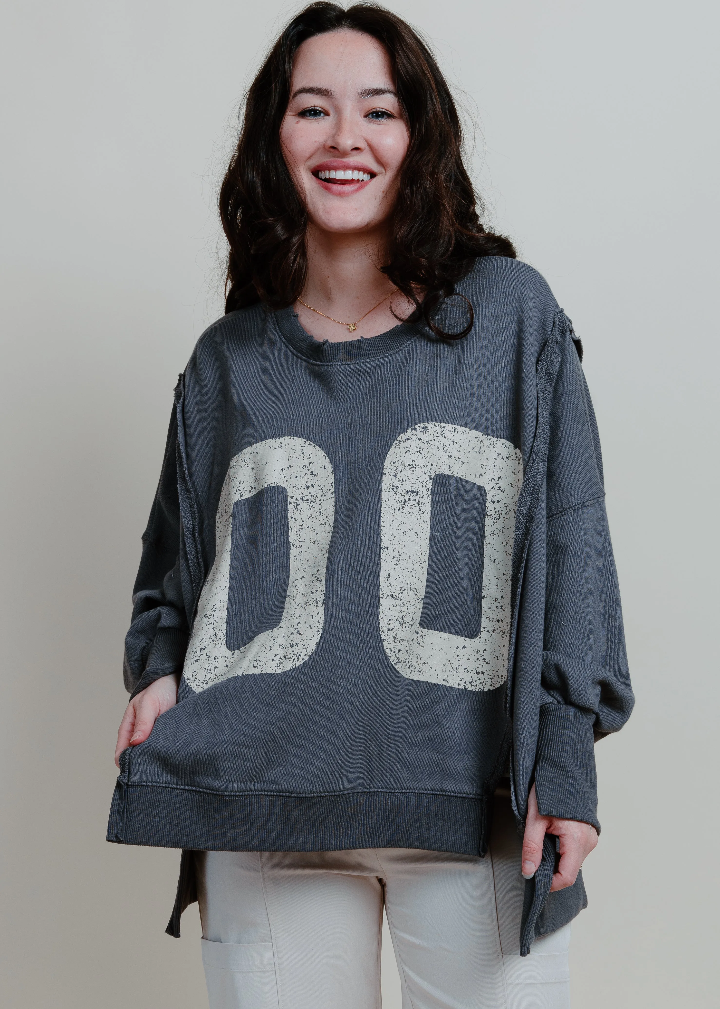 Varsity Frayed Crewneck