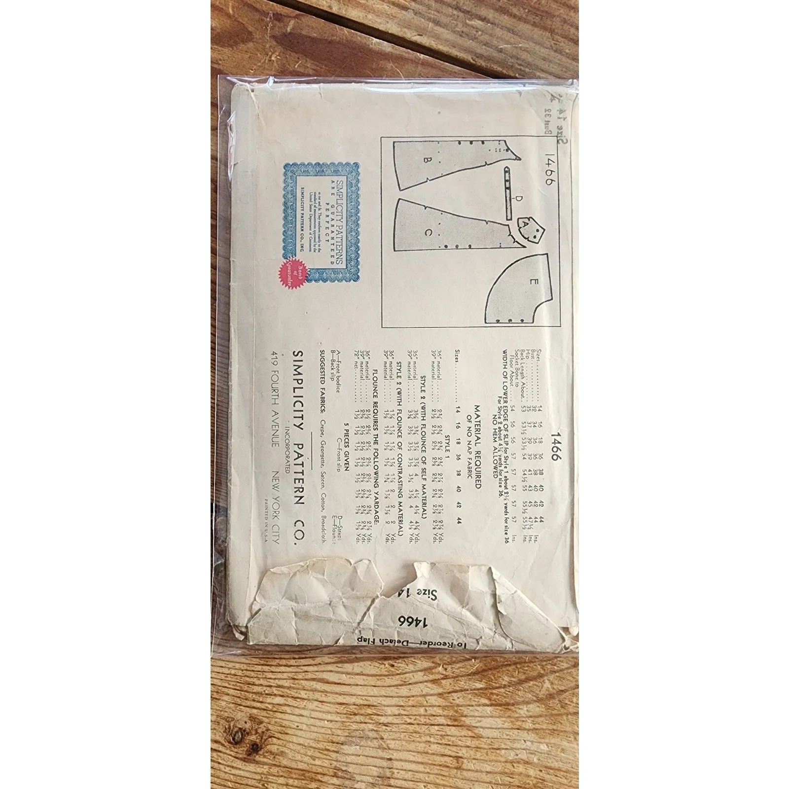 Vintage 30s Sewing Pattern: Long Slip Dress Simplicity 1466 / Bust 32