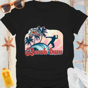 Vintage Beach Bum Surfing Tee With Palm Trees Design
