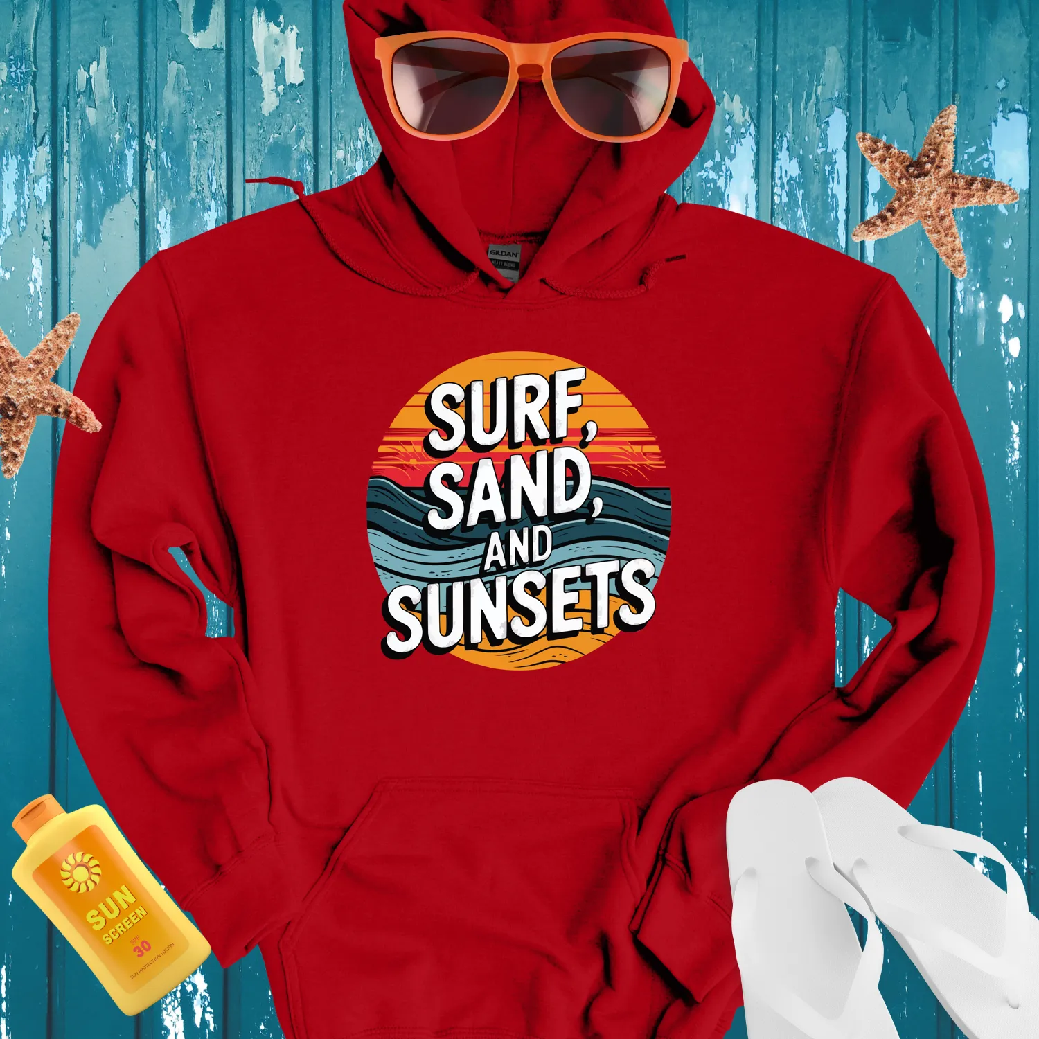 Vintage Beach Vibe Hoodie With Sunset Design