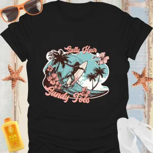 Vintage Beach Vibe Tshirt With Surf And Palm Design