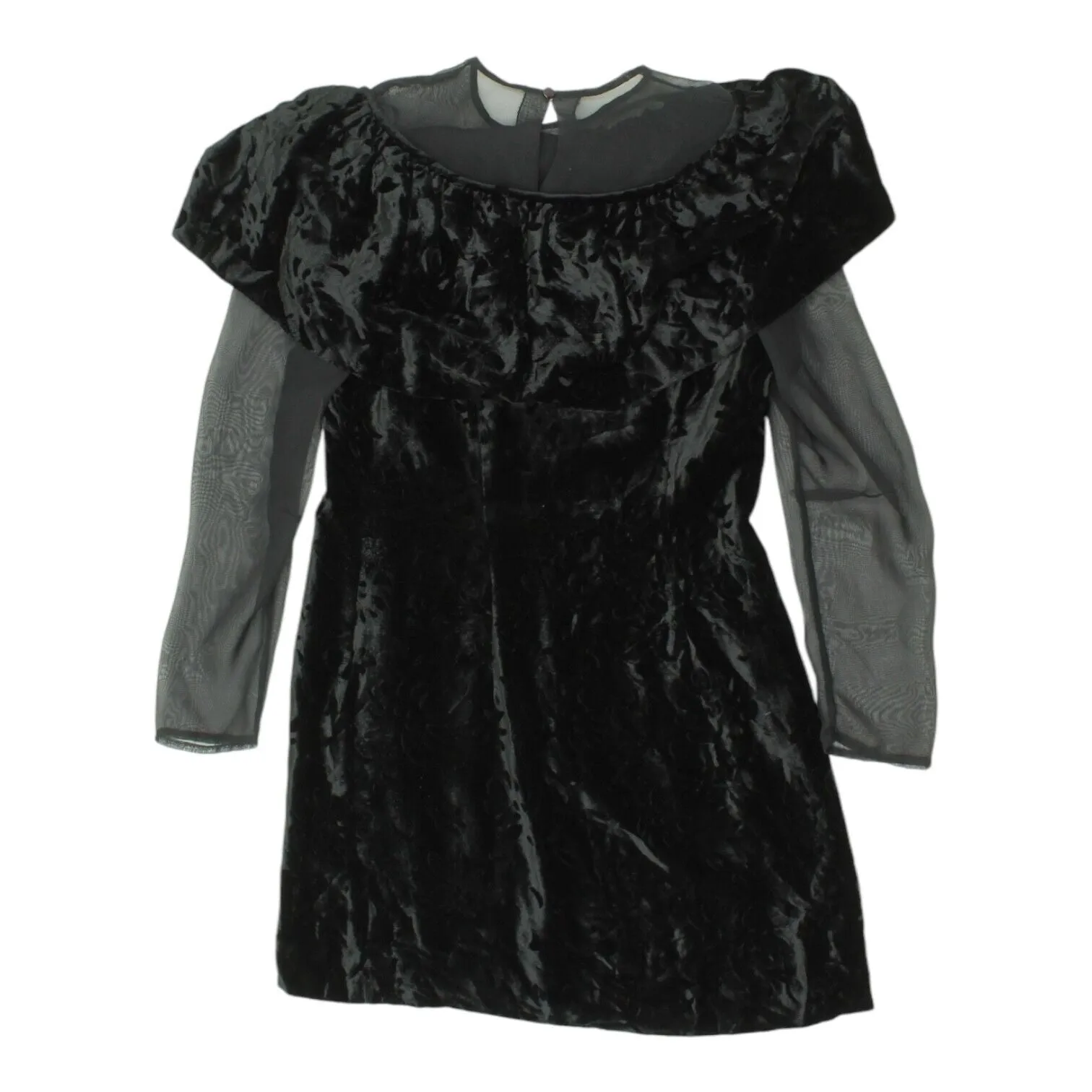 Vintage Black Velvet Dress | Womens Long Sleeve Mesh High End Luxury VTG