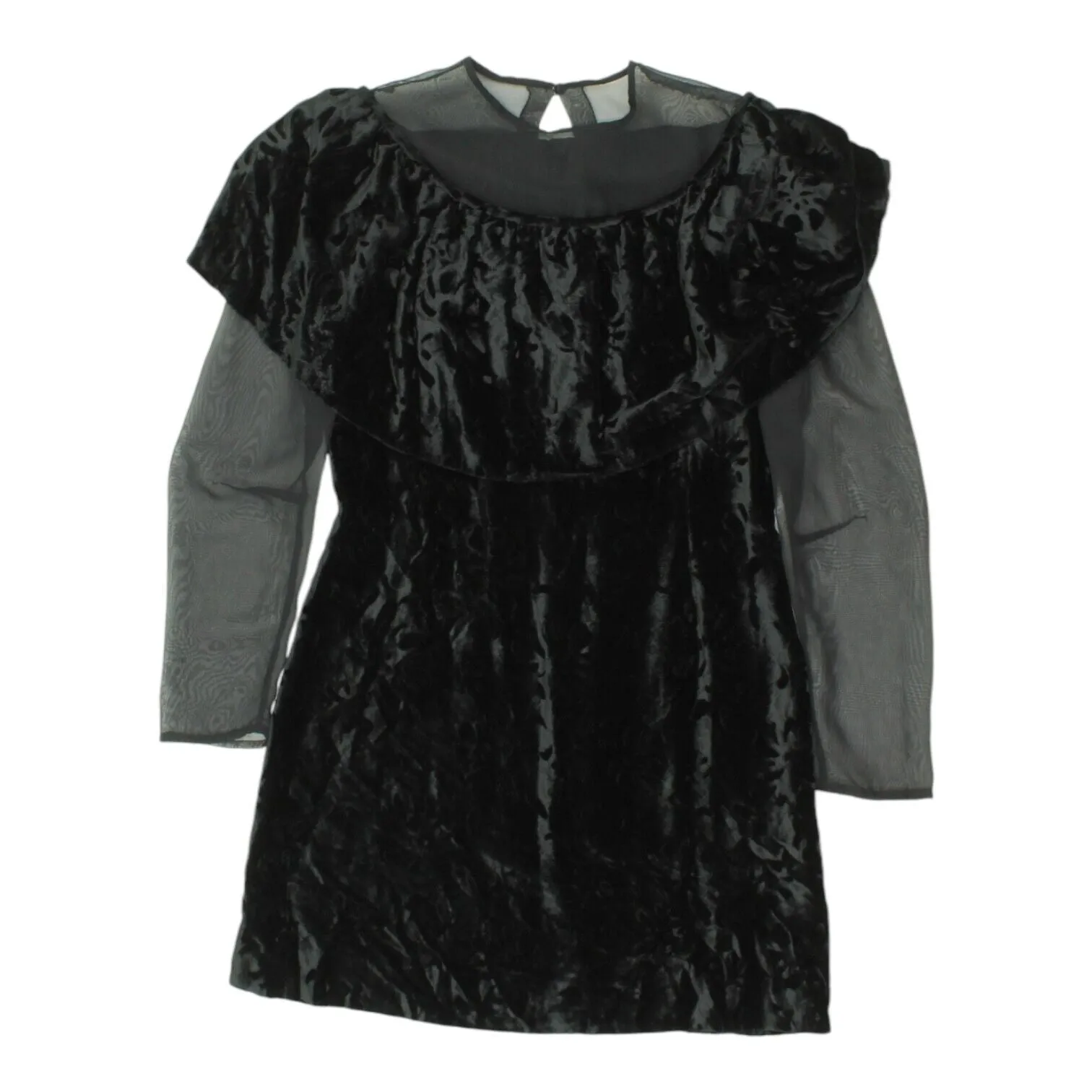 Vintage Black Velvet Dress | Womens Long Sleeve Mesh High End Luxury VTG