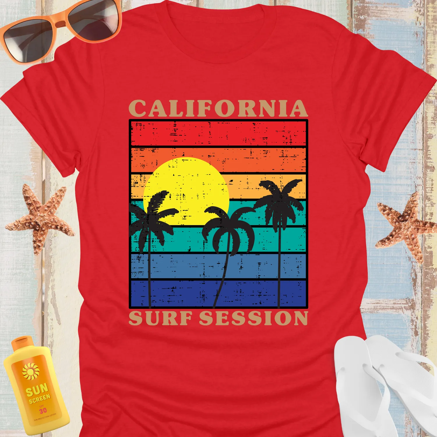 Vintage California Surf Sunset T-Shirt For Beach Lovers