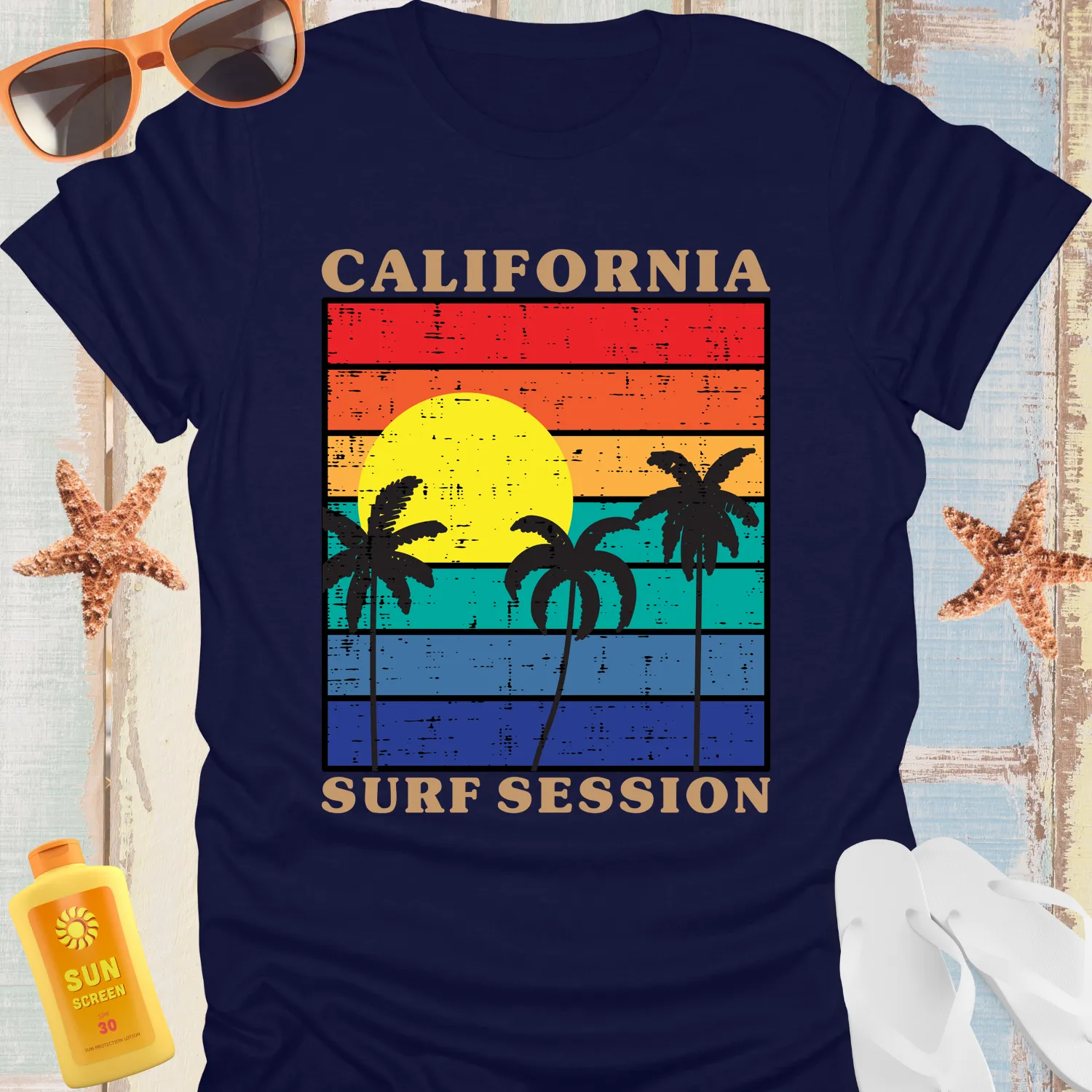 Vintage California Surf Sunset T-Shirt For Beach Lovers