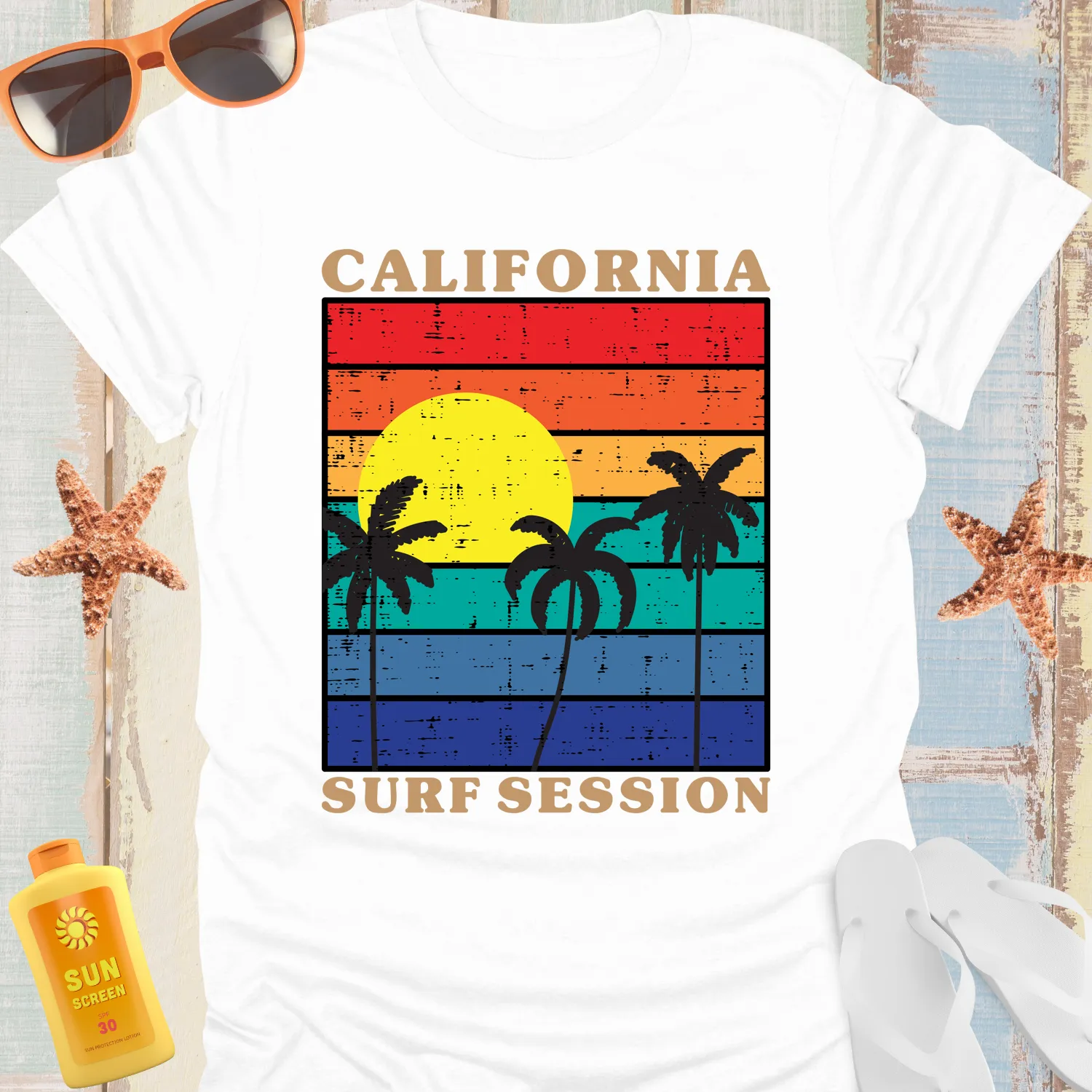 Vintage California Surf Sunset T-Shirt For Beach Lovers