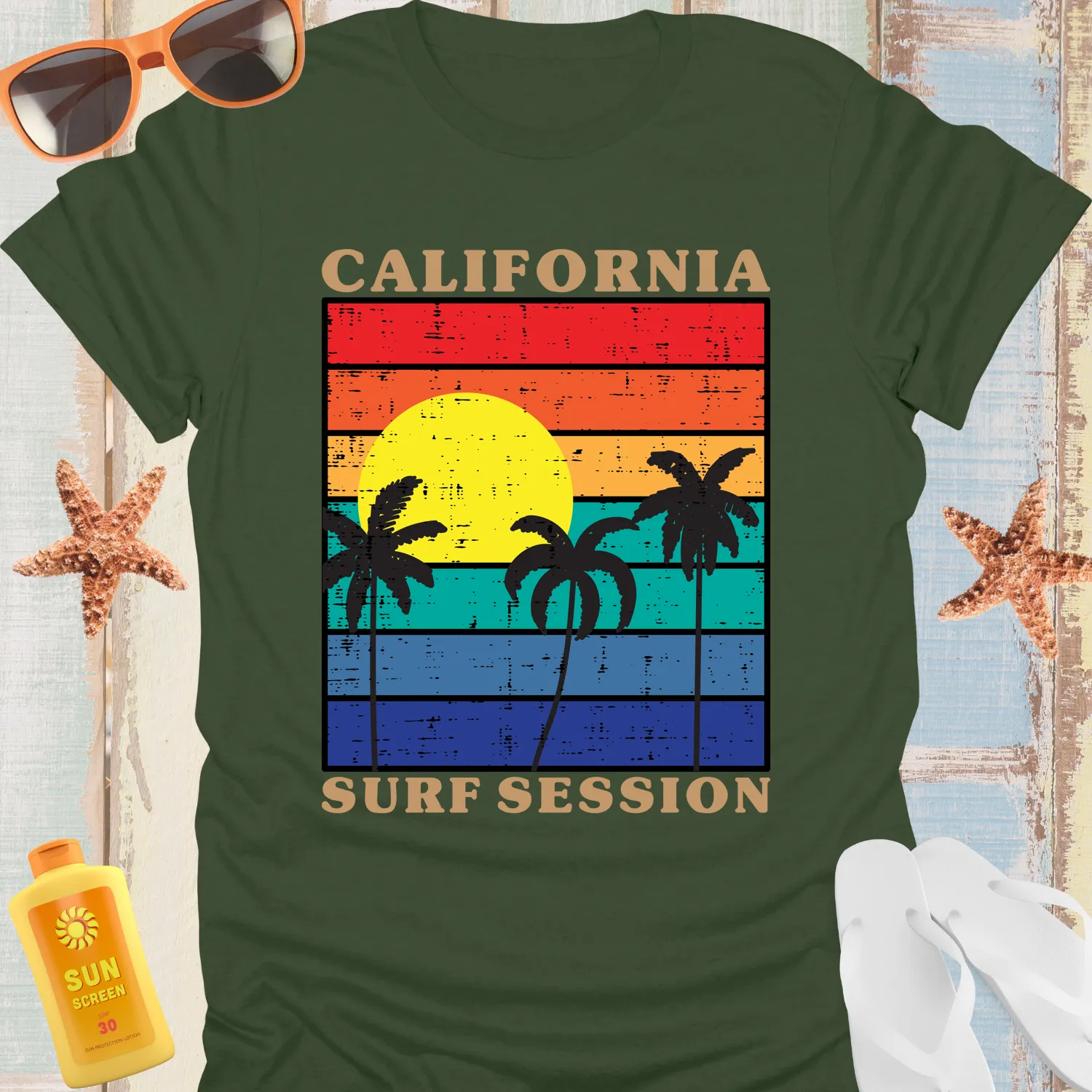 Vintage California Surf Sunset T-Shirt For Beach Lovers