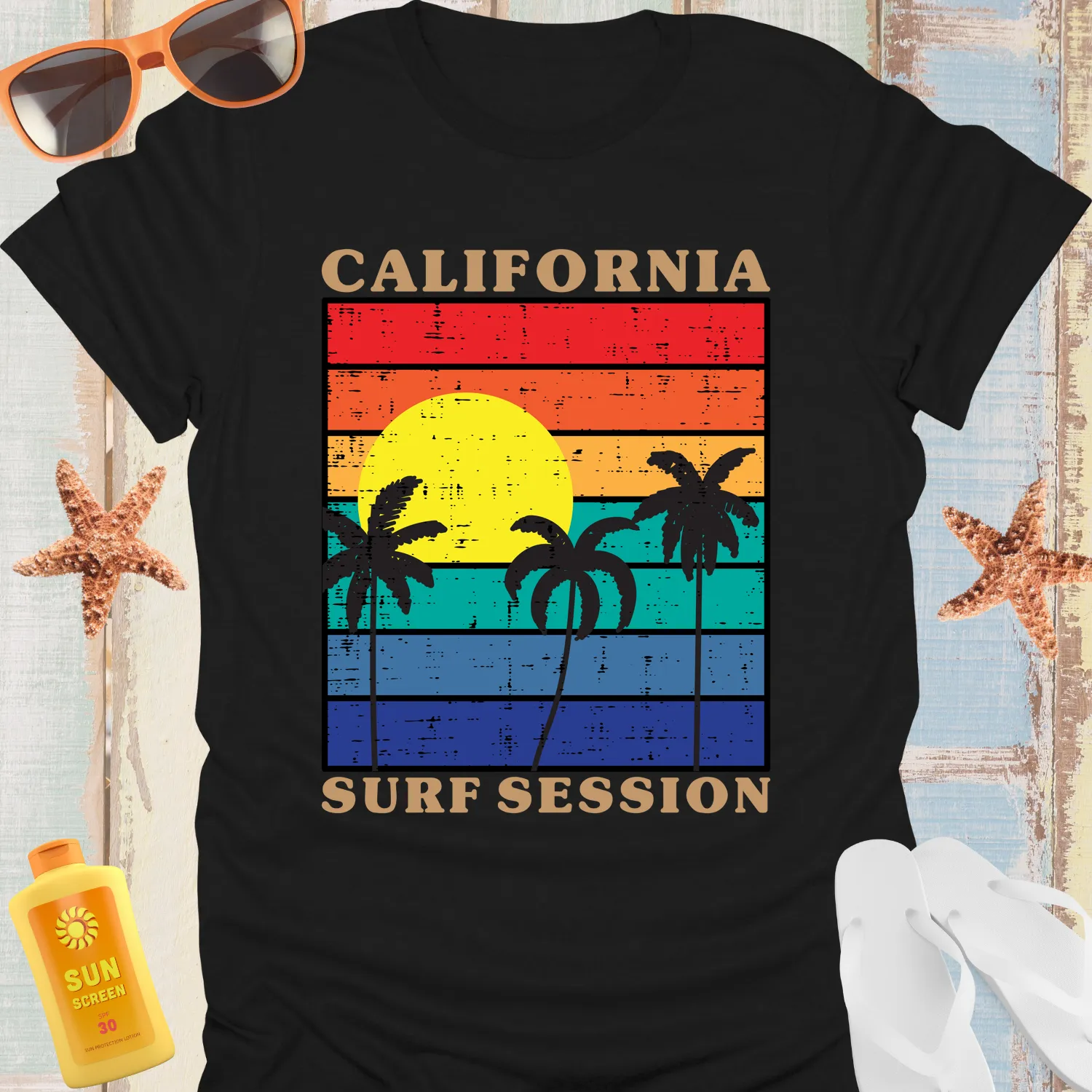 Vintage California Surf Sunset T-Shirt For Beach Lovers