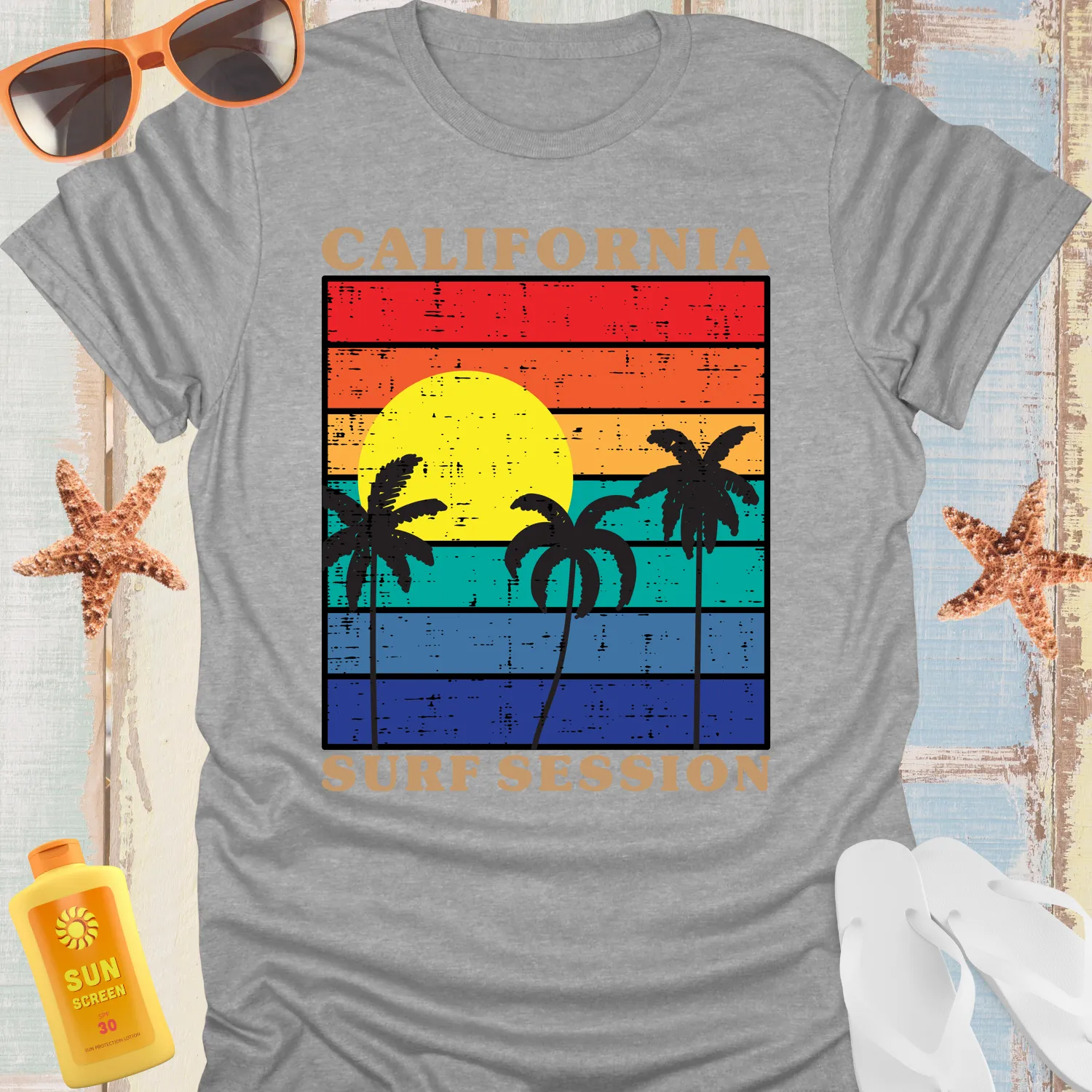 Vintage California Surf Sunset T-Shirt For Beach Lovers