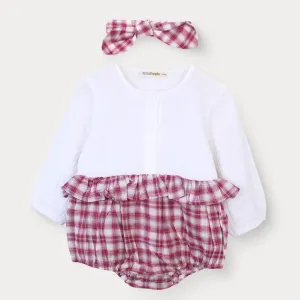 Vintage Check Themed Off-White Little Girl Romper